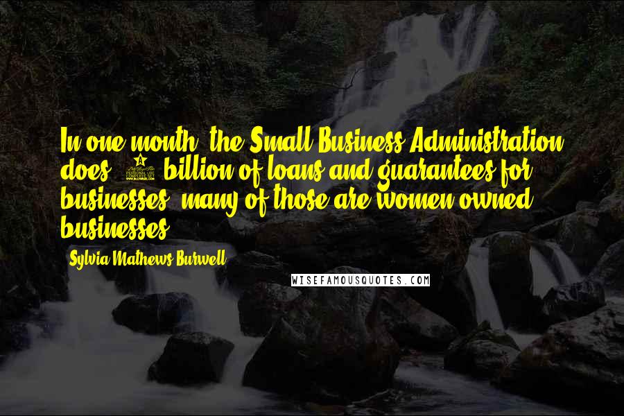 Sylvia Mathews Burwell Quotes: In one month, the Small Business Administration does $1 billion of loans and guarantees for businesses; many of those are women-owned businesses.