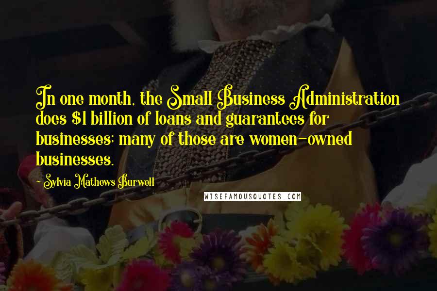 Sylvia Mathews Burwell Quotes: In one month, the Small Business Administration does $1 billion of loans and guarantees for businesses; many of those are women-owned businesses.