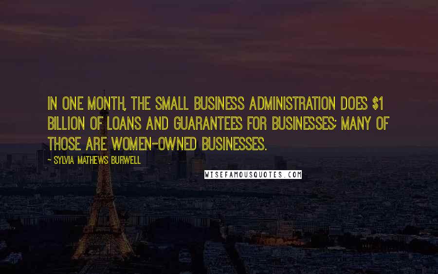 Sylvia Mathews Burwell Quotes: In one month, the Small Business Administration does $1 billion of loans and guarantees for businesses; many of those are women-owned businesses.