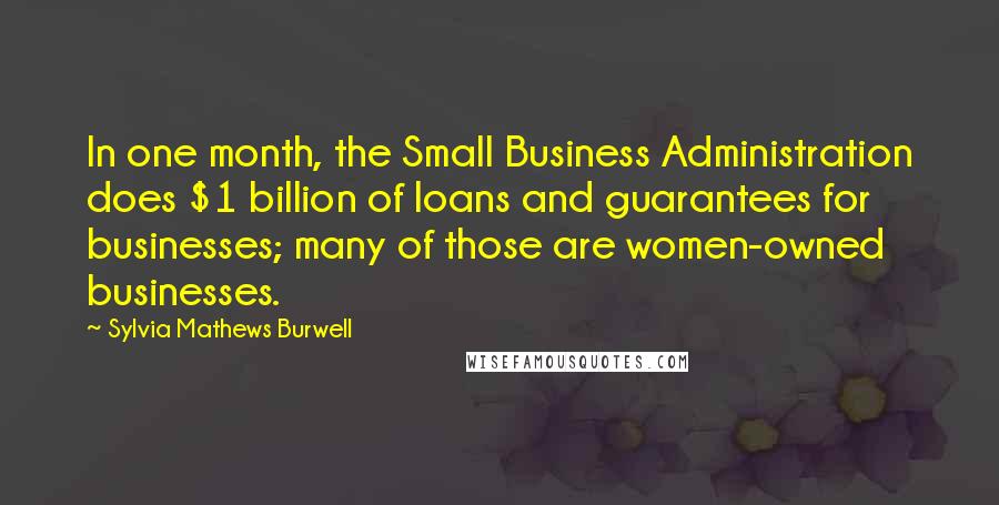 Sylvia Mathews Burwell Quotes: In one month, the Small Business Administration does $1 billion of loans and guarantees for businesses; many of those are women-owned businesses.