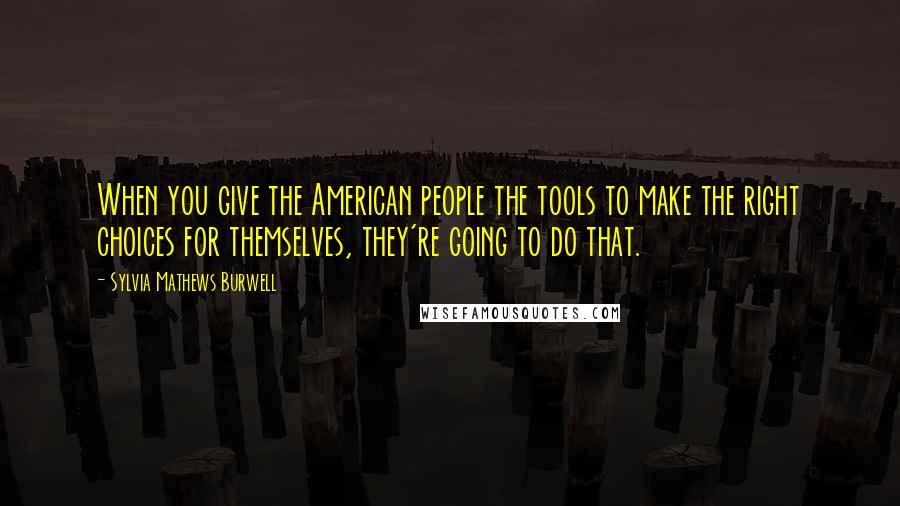 Sylvia Mathews Burwell Quotes: When you give the American people the tools to make the right choices for themselves, they're going to do that.