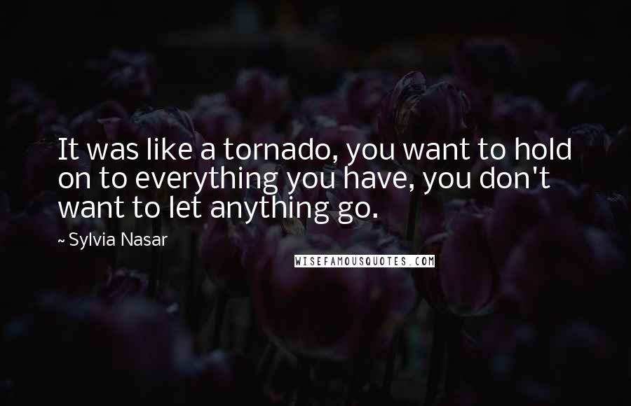 Sylvia Nasar Quotes: It was like a tornado, you want to hold on to everything you have, you don't want to let anything go.