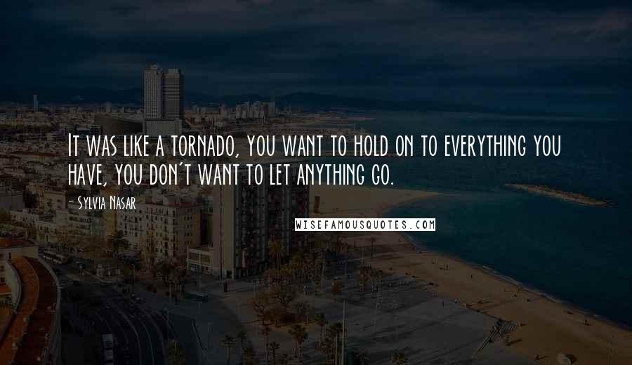 Sylvia Nasar Quotes: It was like a tornado, you want to hold on to everything you have, you don't want to let anything go.