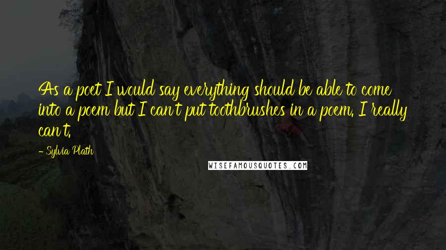 Sylvia Plath Quotes: As a poet I would say everything should be able to come into a poem but I can't put toothbrushes in a poem. I really can't.