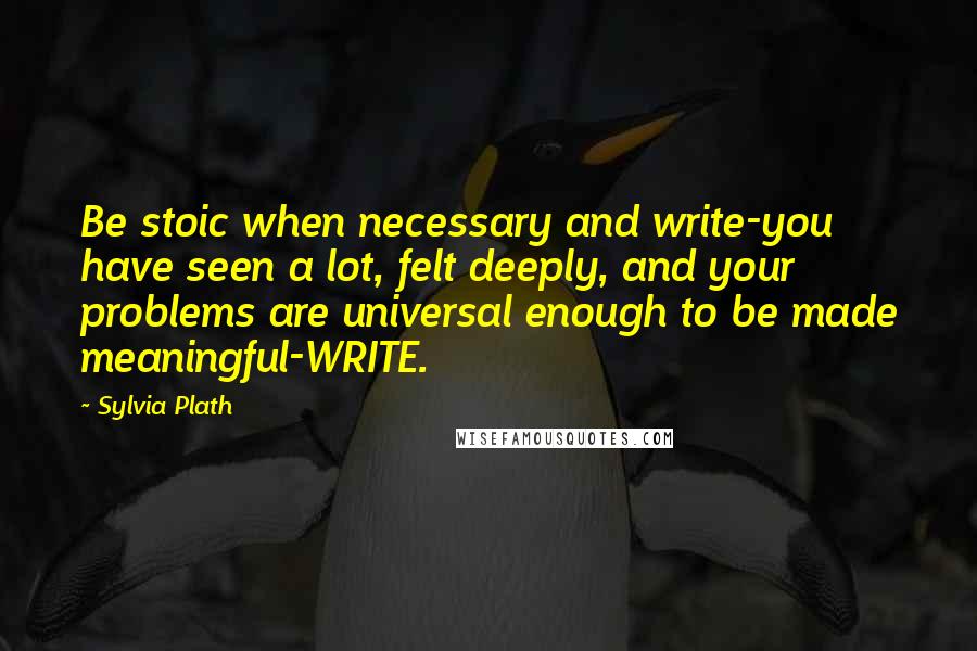 Sylvia Plath Quotes: Be stoic when necessary and write-you have seen a lot, felt deeply, and your problems are universal enough to be made meaningful-WRITE.