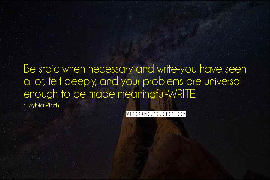 Sylvia Plath Quotes: Be stoic when necessary and write-you have seen a lot, felt deeply, and your problems are universal enough to be made meaningful-WRITE.