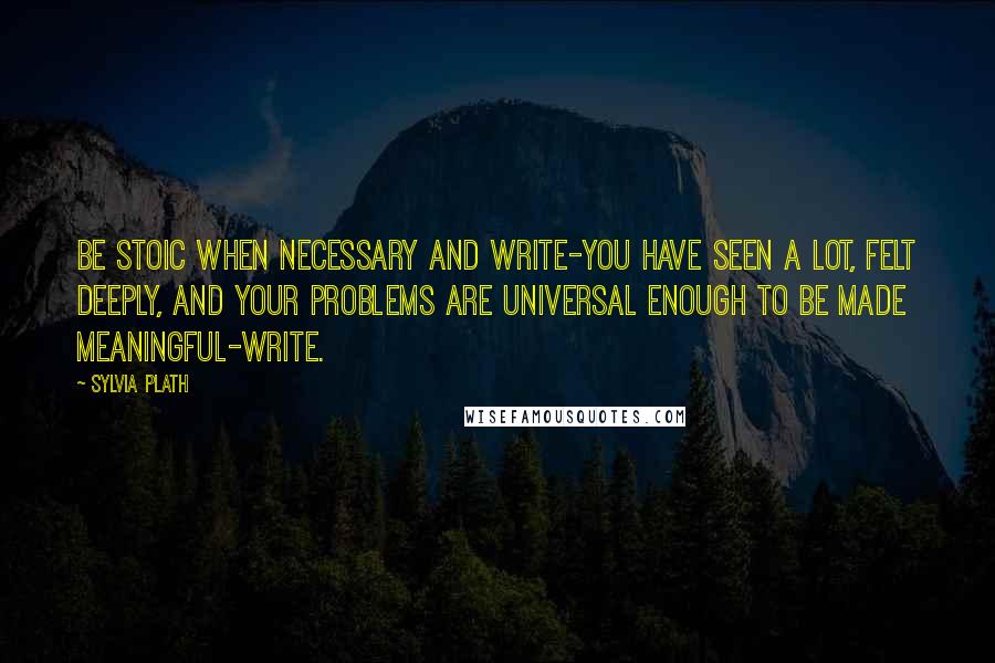 Sylvia Plath Quotes: Be stoic when necessary and write-you have seen a lot, felt deeply, and your problems are universal enough to be made meaningful-WRITE.