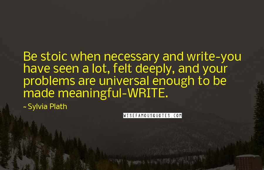 Sylvia Plath Quotes: Be stoic when necessary and write-you have seen a lot, felt deeply, and your problems are universal enough to be made meaningful-WRITE.