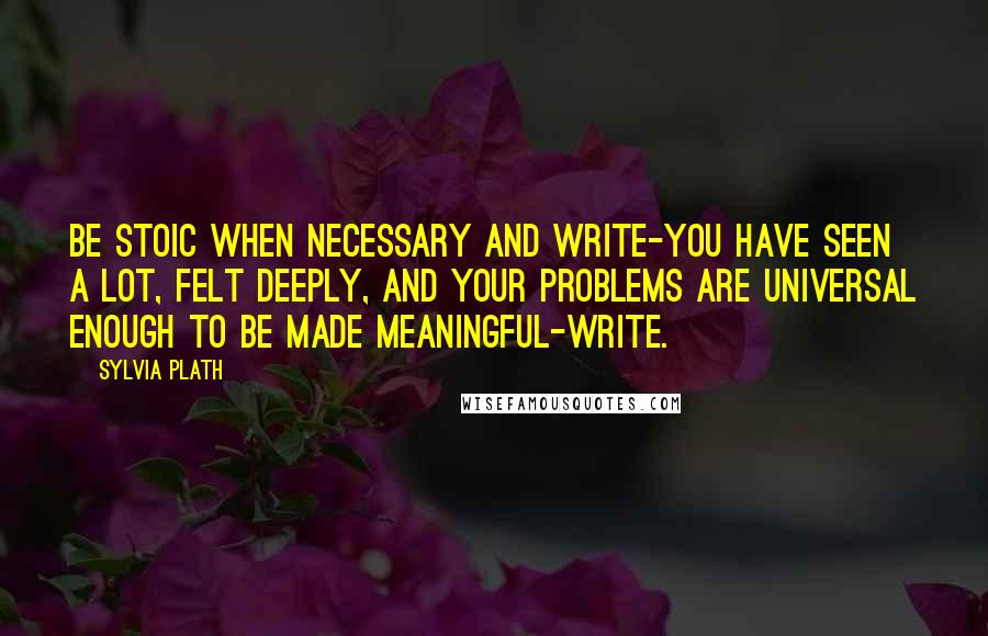 Sylvia Plath Quotes: Be stoic when necessary and write-you have seen a lot, felt deeply, and your problems are universal enough to be made meaningful-WRITE.