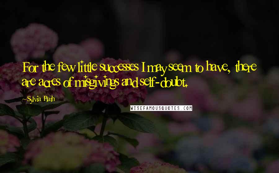 Sylvia Plath Quotes: For the few little successes I may seem to have, there are acres of misgivings and self-doubt.