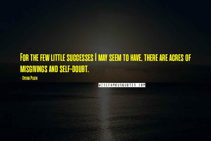 Sylvia Plath Quotes: For the few little successes I may seem to have, there are acres of misgivings and self-doubt.