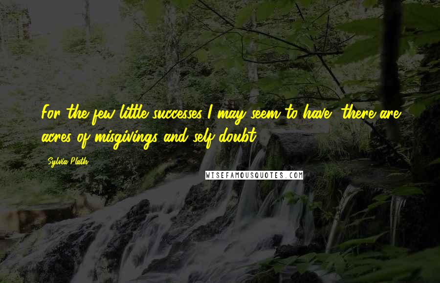 Sylvia Plath Quotes: For the few little successes I may seem to have, there are acres of misgivings and self-doubt.