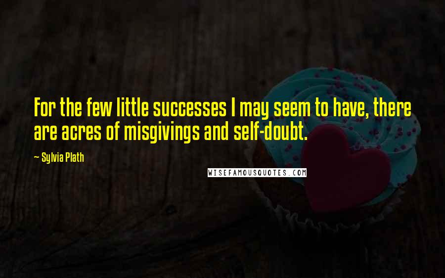 Sylvia Plath Quotes: For the few little successes I may seem to have, there are acres of misgivings and self-doubt.