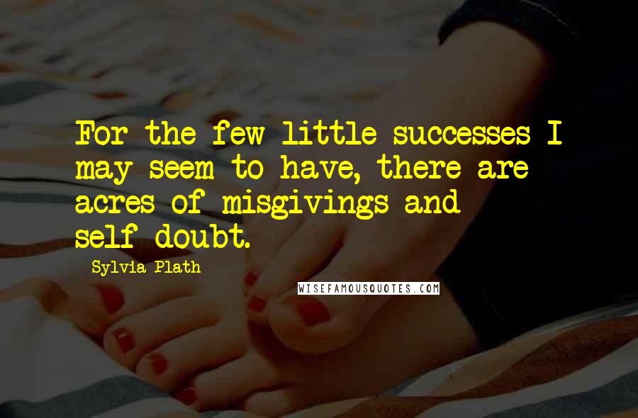 Sylvia Plath Quotes: For the few little successes I may seem to have, there are acres of misgivings and self-doubt.