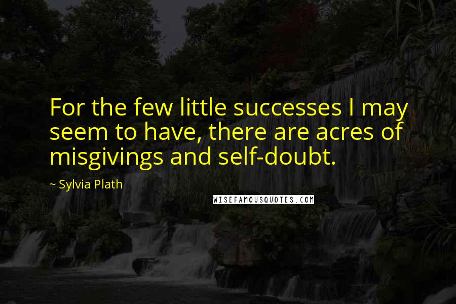 Sylvia Plath Quotes: For the few little successes I may seem to have, there are acres of misgivings and self-doubt.