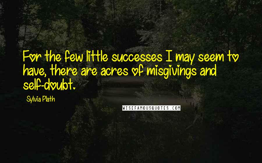 Sylvia Plath Quotes: For the few little successes I may seem to have, there are acres of misgivings and self-doubt.