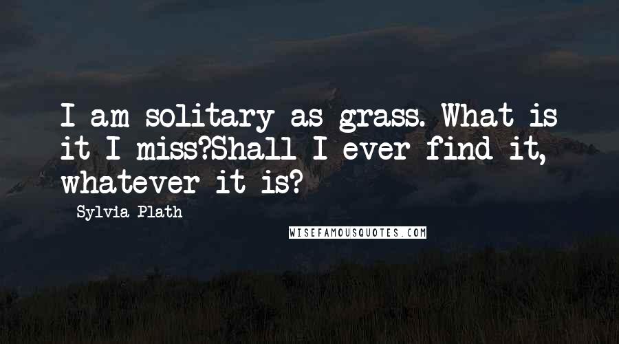 Sylvia Plath Quotes: I am solitary as grass. What is it I miss?Shall I ever find it, whatever it is?