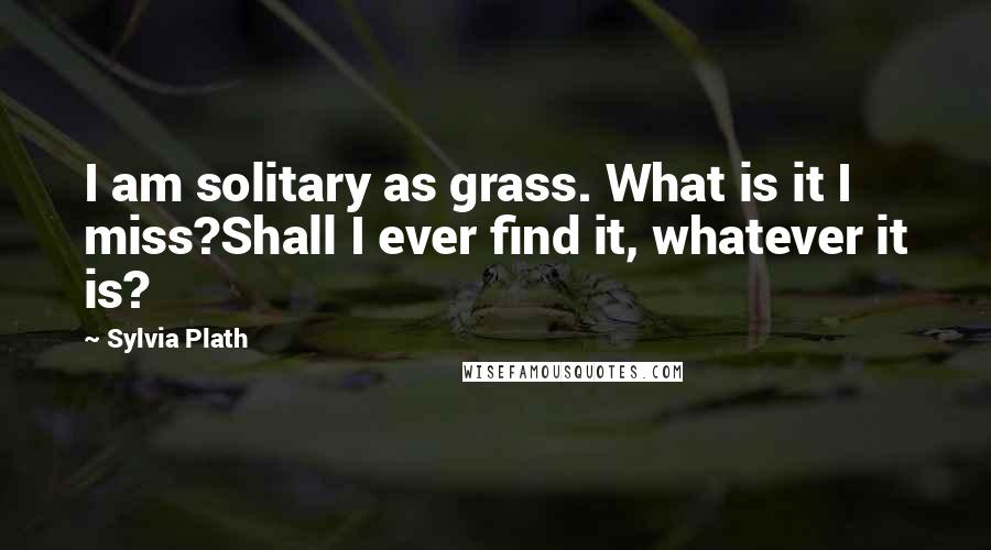 Sylvia Plath Quotes: I am solitary as grass. What is it I miss?Shall I ever find it, whatever it is?