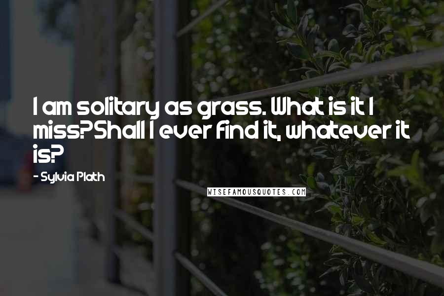 Sylvia Plath Quotes: I am solitary as grass. What is it I miss?Shall I ever find it, whatever it is?