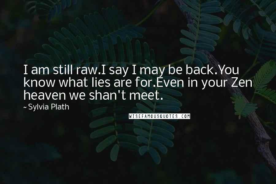 Sylvia Plath Quotes: I am still raw.I say I may be back.You know what lies are for.Even in your Zen heaven we shan't meet.