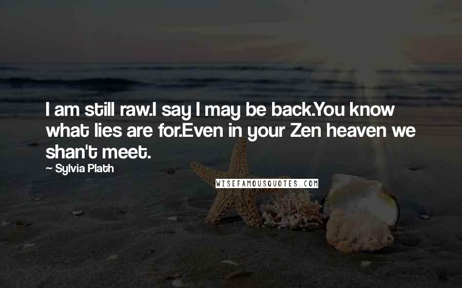 Sylvia Plath Quotes: I am still raw.I say I may be back.You know what lies are for.Even in your Zen heaven we shan't meet.