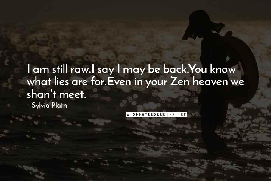 Sylvia Plath Quotes: I am still raw.I say I may be back.You know what lies are for.Even in your Zen heaven we shan't meet.
