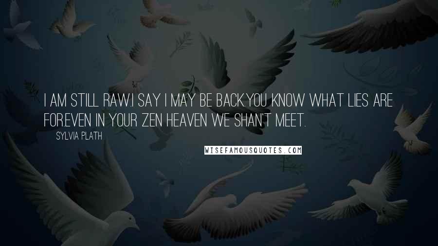 Sylvia Plath Quotes: I am still raw.I say I may be back.You know what lies are for.Even in your Zen heaven we shan't meet.