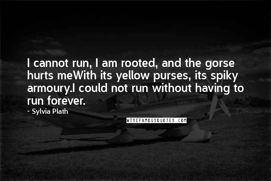 Sylvia Plath Quotes: I cannot run, I am rooted, and the gorse hurts meWith its yellow purses, its spiky armoury.I could not run without having to run forever.