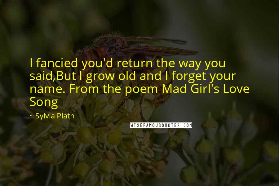 Sylvia Plath Quotes: I fancied you'd return the way you said,But I grow old and I forget your name. From the poem Mad Girl's Love Song