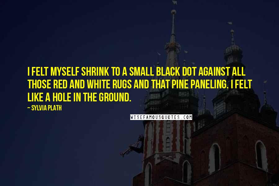 Sylvia Plath Quotes: I felt myself shrink to a small black dot against all those red and white rugs and that pine paneling. I felt like a hole in the ground.