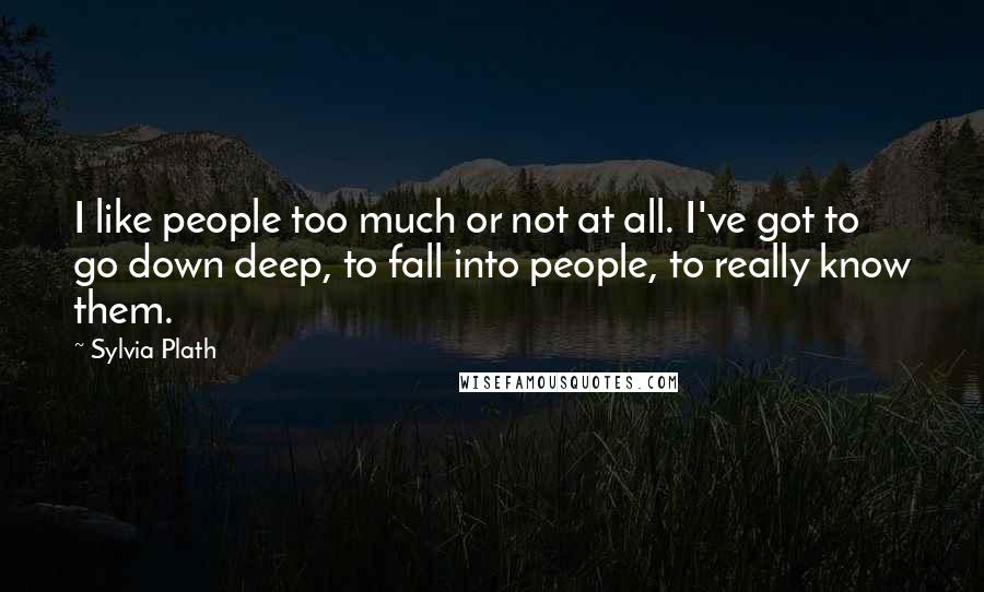 Sylvia Plath Quotes: I like people too much or not at all. I've got to go down deep, to fall into people, to really know them.