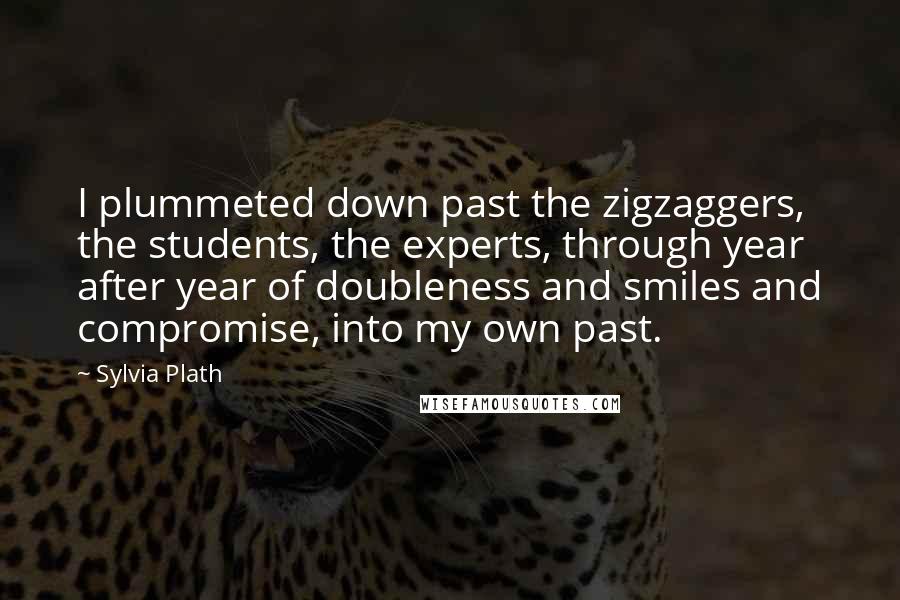 Sylvia Plath Quotes: I plummeted down past the zigzaggers, the students, the experts, through year after year of doubleness and smiles and compromise, into my own past.