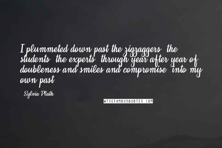 Sylvia Plath Quotes: I plummeted down past the zigzaggers, the students, the experts, through year after year of doubleness and smiles and compromise, into my own past.