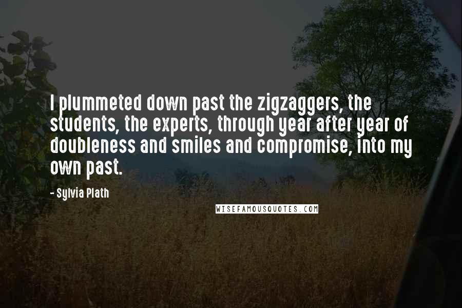 Sylvia Plath Quotes: I plummeted down past the zigzaggers, the students, the experts, through year after year of doubleness and smiles and compromise, into my own past.