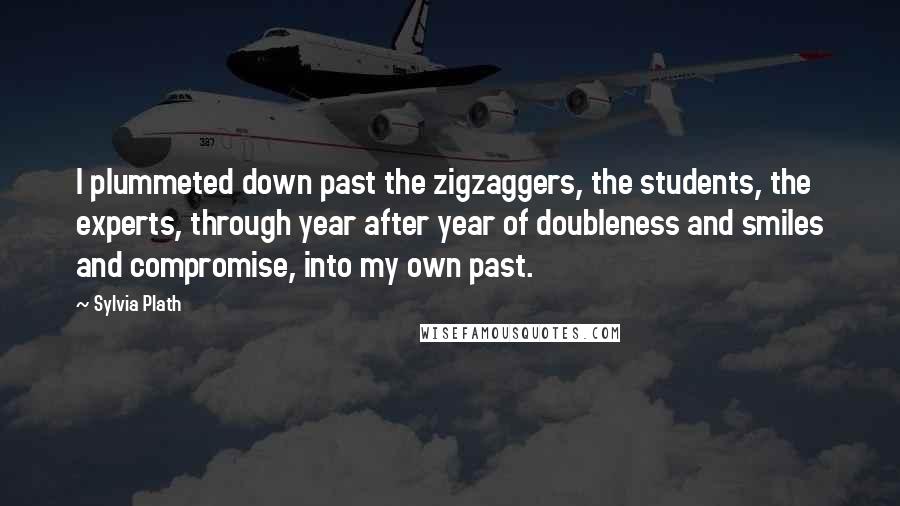 Sylvia Plath Quotes: I plummeted down past the zigzaggers, the students, the experts, through year after year of doubleness and smiles and compromise, into my own past.