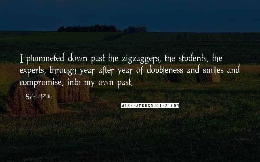 Sylvia Plath Quotes: I plummeted down past the zigzaggers, the students, the experts, through year after year of doubleness and smiles and compromise, into my own past.