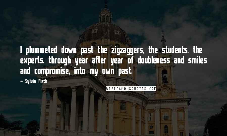 Sylvia Plath Quotes: I plummeted down past the zigzaggers, the students, the experts, through year after year of doubleness and smiles and compromise, into my own past.