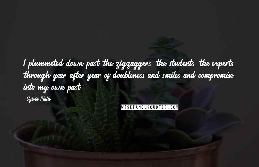 Sylvia Plath Quotes: I plummeted down past the zigzaggers, the students, the experts, through year after year of doubleness and smiles and compromise, into my own past.