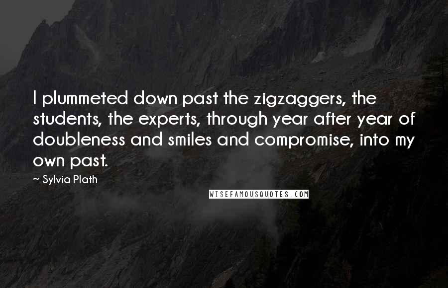 Sylvia Plath Quotes: I plummeted down past the zigzaggers, the students, the experts, through year after year of doubleness and smiles and compromise, into my own past.
