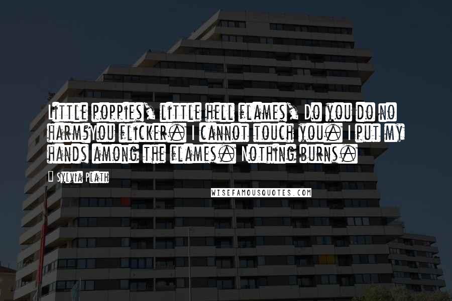 Sylvia Plath Quotes: Little poppies, little hell flames, Do you do no harm?You flicker. I cannot touch you. I put my hands among the flames. Nothing burns.