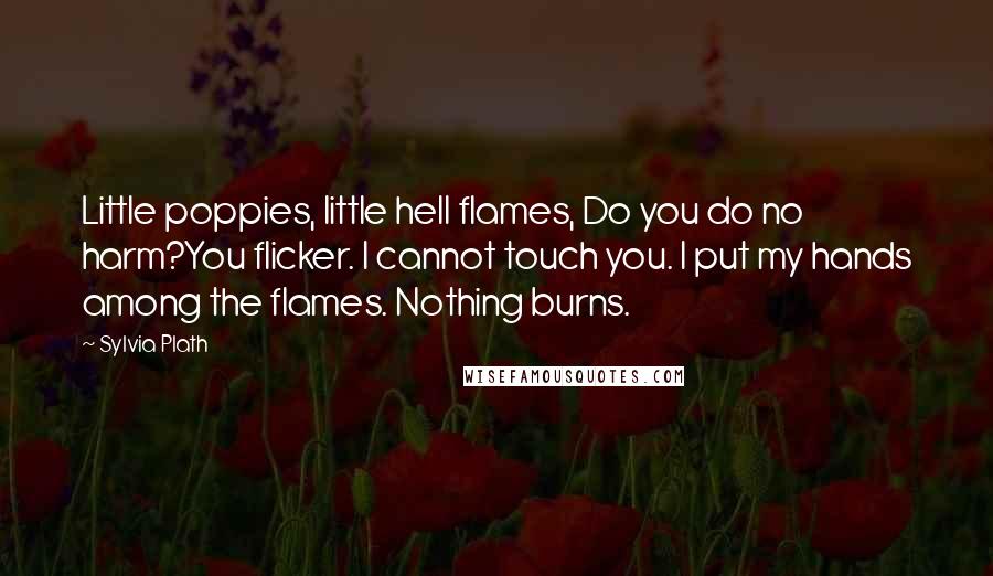 Sylvia Plath Quotes: Little poppies, little hell flames, Do you do no harm?You flicker. I cannot touch you. I put my hands among the flames. Nothing burns.