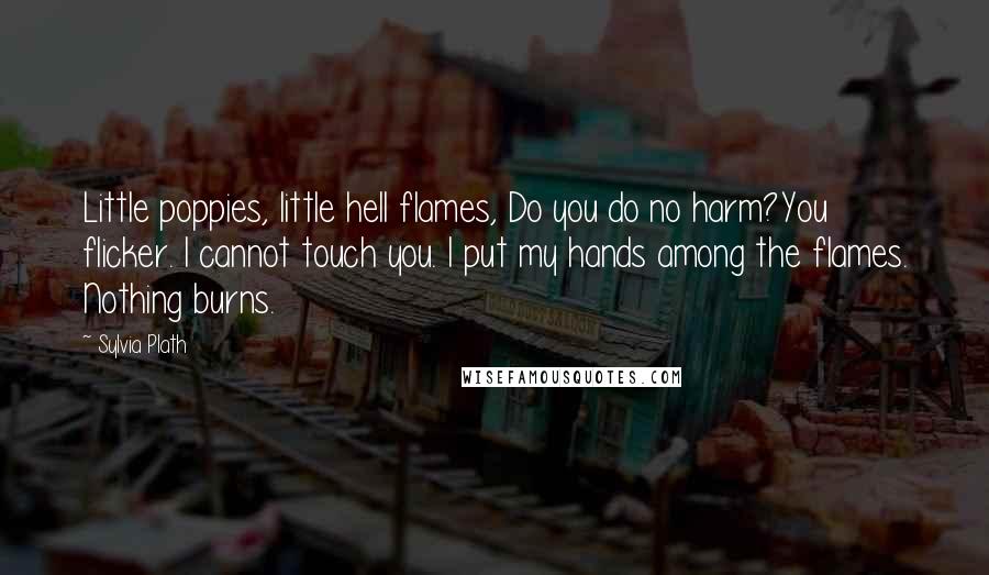 Sylvia Plath Quotes: Little poppies, little hell flames, Do you do no harm?You flicker. I cannot touch you. I put my hands among the flames. Nothing burns.