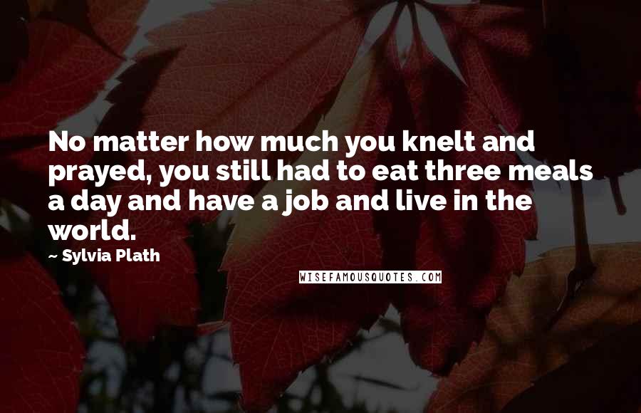 Sylvia Plath Quotes: No matter how much you knelt and prayed, you still had to eat three meals a day and have a job and live in the world.