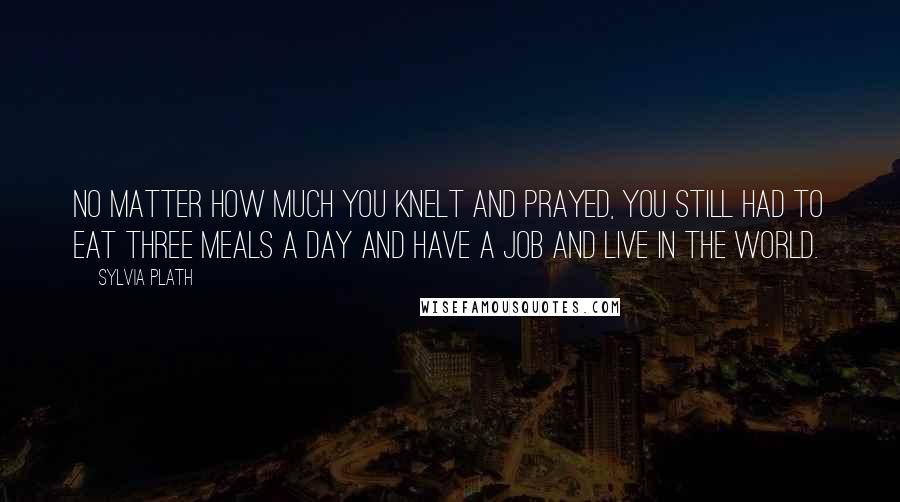 Sylvia Plath Quotes: No matter how much you knelt and prayed, you still had to eat three meals a day and have a job and live in the world.