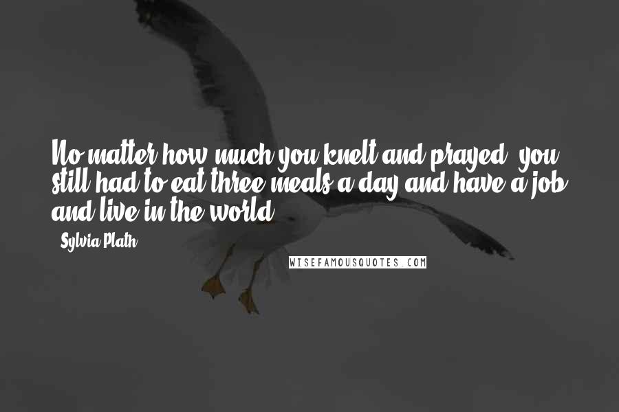 Sylvia Plath Quotes: No matter how much you knelt and prayed, you still had to eat three meals a day and have a job and live in the world.