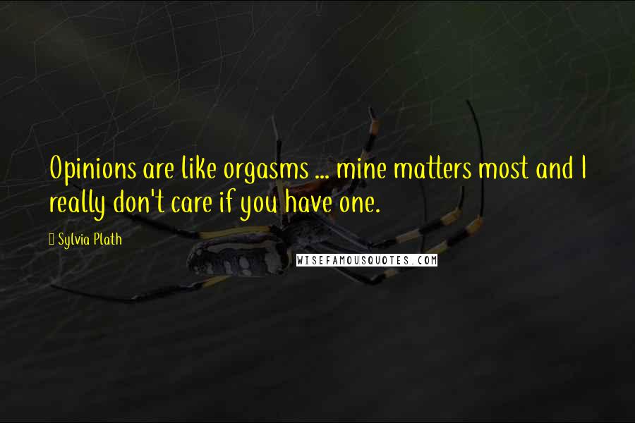 Sylvia Plath Quotes: Opinions are like orgasms ... mine matters most and I really don't care if you have one.