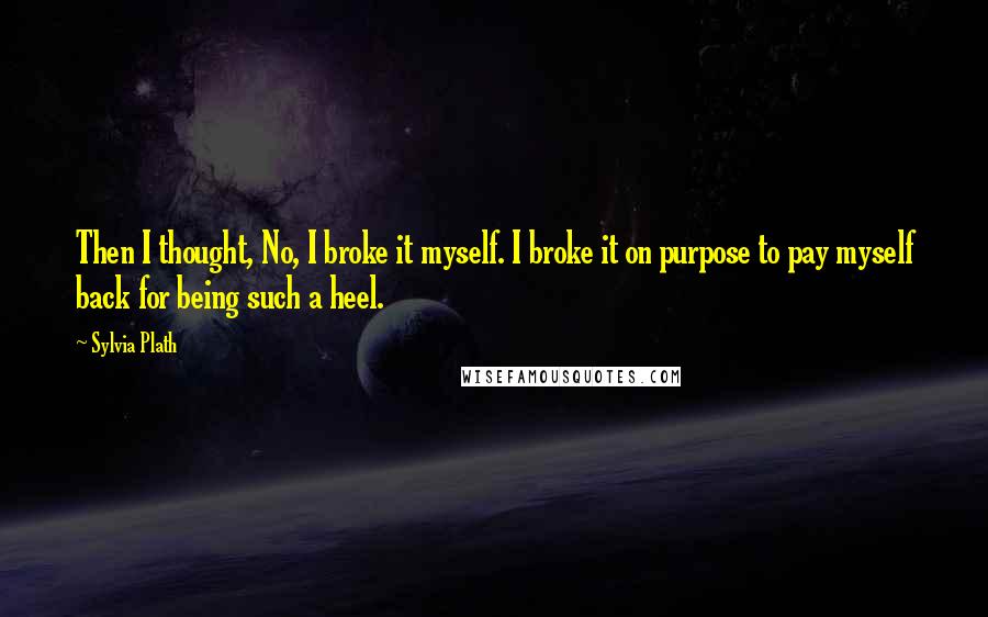 Sylvia Plath Quotes: Then I thought, No, I broke it myself. I broke it on purpose to pay myself back for being such a heel.