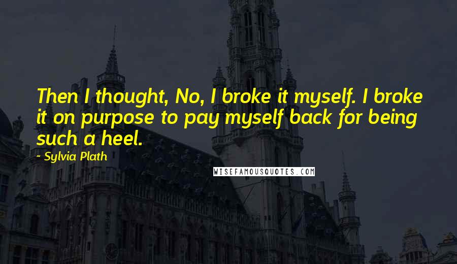 Sylvia Plath Quotes: Then I thought, No, I broke it myself. I broke it on purpose to pay myself back for being such a heel.