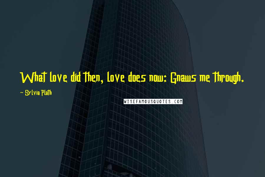 Sylvia Plath Quotes: What love did then, love does now: Gnaws me through.