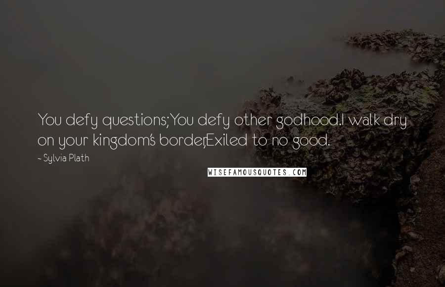 Sylvia Plath Quotes: You defy questions;You defy other godhood.I walk dry on your kingdom's border,Exiled to no good.